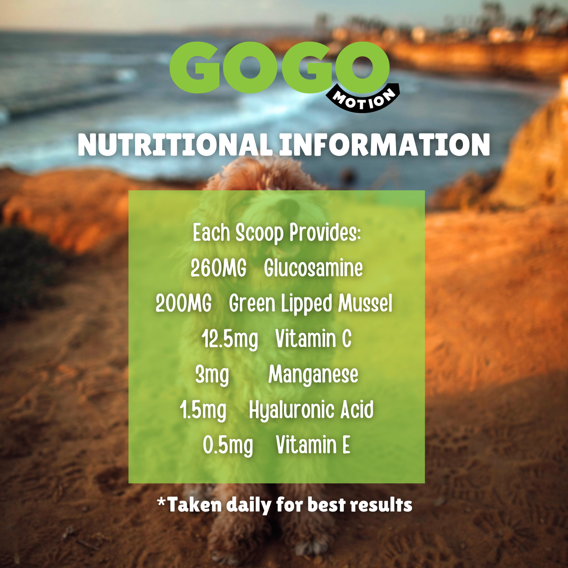 Nutritional information for GoGo Motion joint care powder